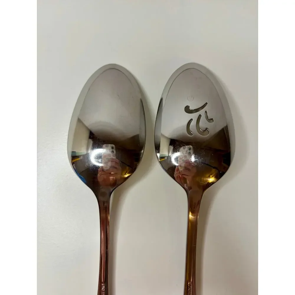 Oneida Serif Solid Serving Pierced Spoon 9” Stainless Steel Flatware Set of 2